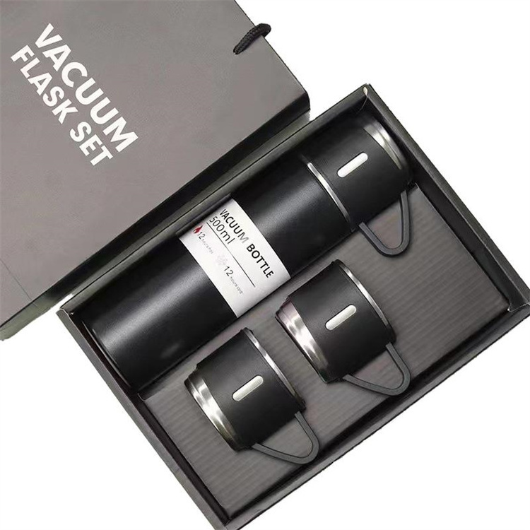 Custom Luxury 500Ml Double Wall Vacuum Cup Flask Thermos Water Bottle Gift Box Set Water Bottle Gift Pack With 3 Lids