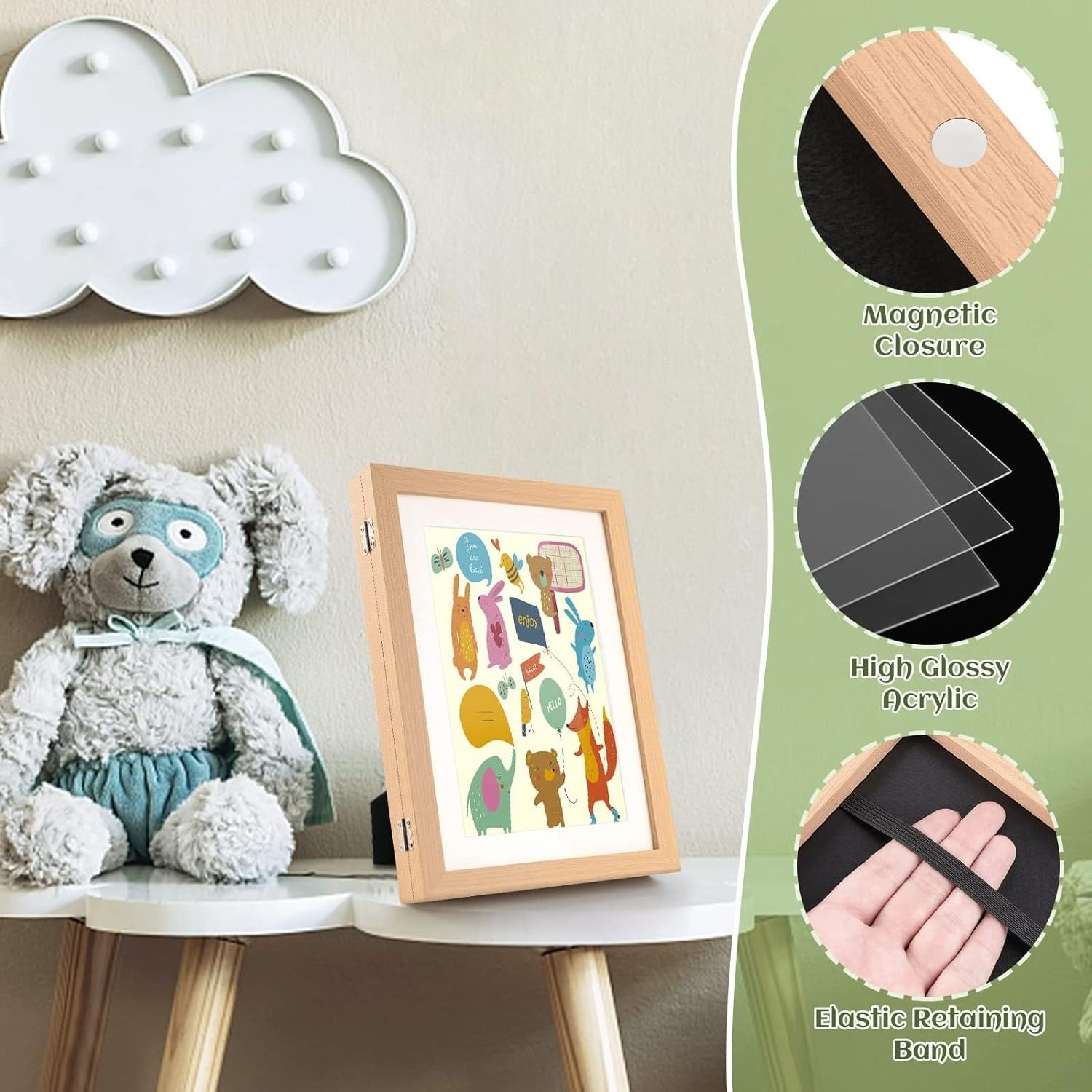 Factory Custom Kids Art Frames Projects Front Opening and Changeable Picture Display for DIN A4 Art-Work Storage Frames