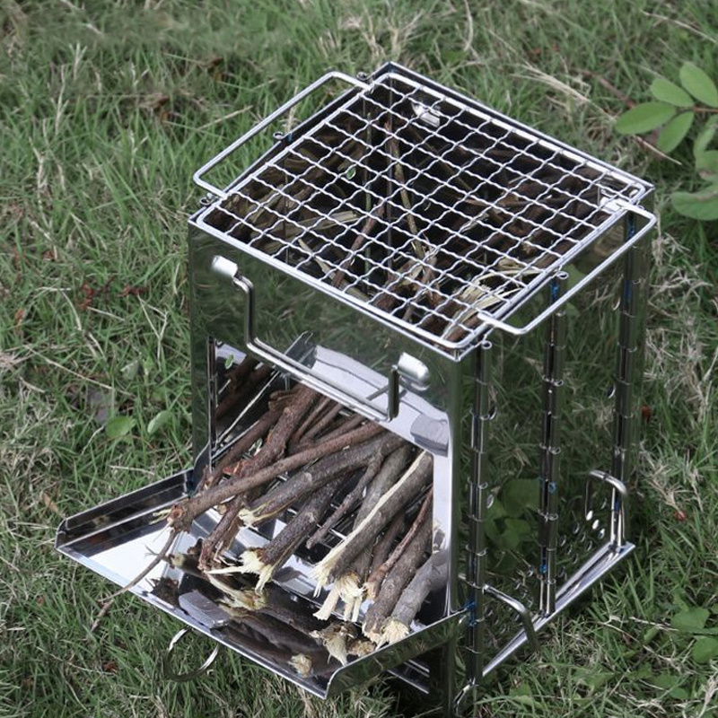 C041 Folding stainless steel camping mini bbq grills outdoor wood stove