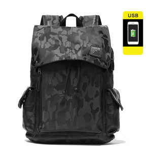 V459 Korean fashion pu camo back pack waterproof camouflage mens backpacks supplier