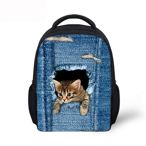 SB022 OEM/ODM Denim Kids Backpack 3D Cat Dog Animal Bag Cute Animal Backpack School Bags Backpack