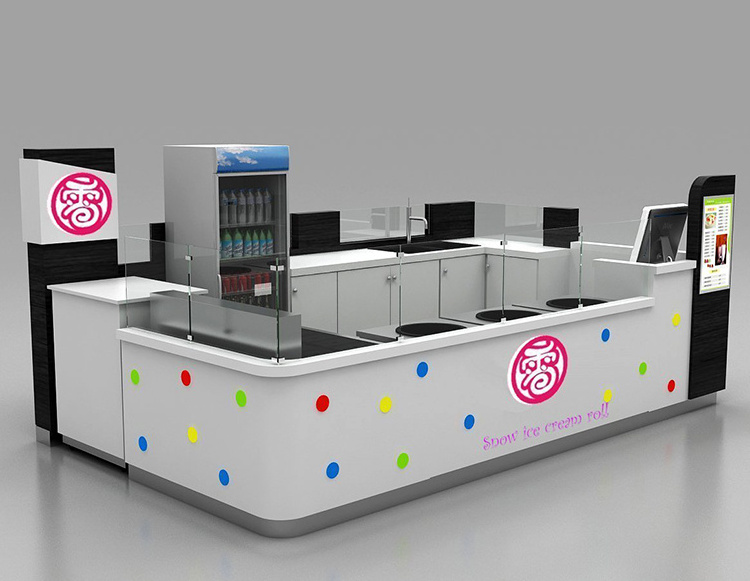 Customized Portable Coffee Bar Counter L-shape Ice Cream Fruit Juice Kiosk For Shopping Mall