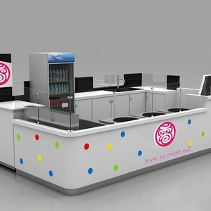 Customized Portable Coffee Bar Counter L-shape Ice Cream Fruit Juice Kiosk For Shopping Mall