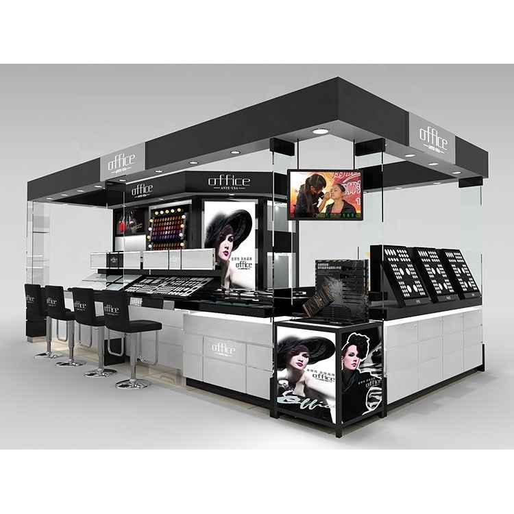 Modern hair salon kiosk display counter furniture decoration with mirror 3d image