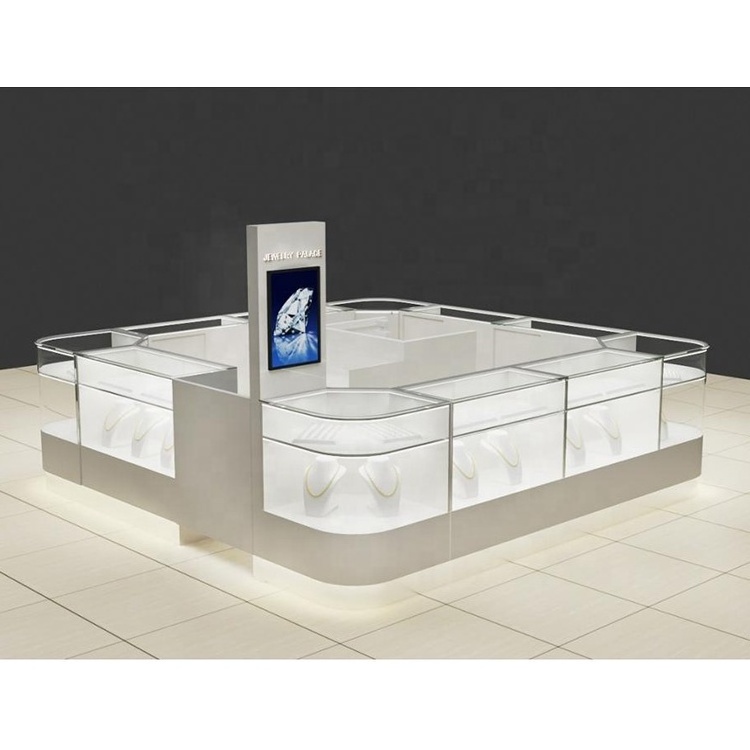 Yuantai Luxury Popular Design Jewellery Kiosk Glass Display Counter Jewelry Shop Cabinet and Showcase Furniture