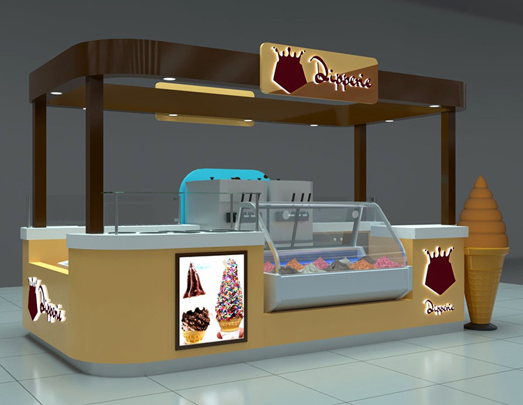 Customized Portable Coffee Bar Counter L-shape Ice Cream Fruit Juice Kiosk For Shopping Mall