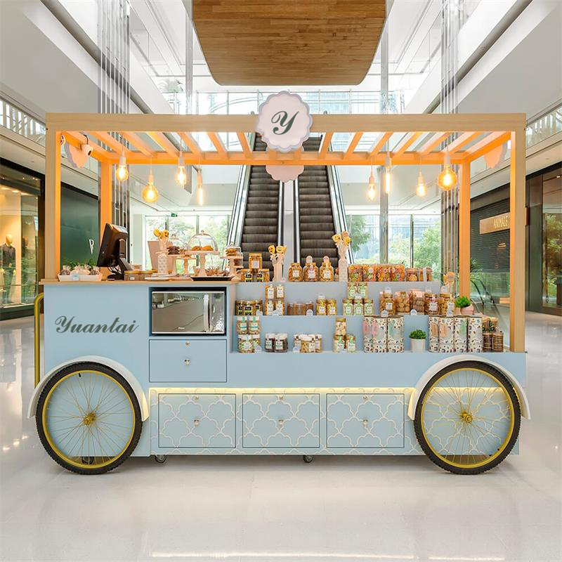 Popular food cart snack food snack bar display kiosk stands snack food showcase