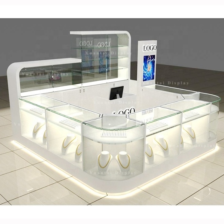 Yuantai Luxury Popular Design Jewellery Kiosk Glass Display Counter Jewelry Shop Cabinet and Showcase Furniture