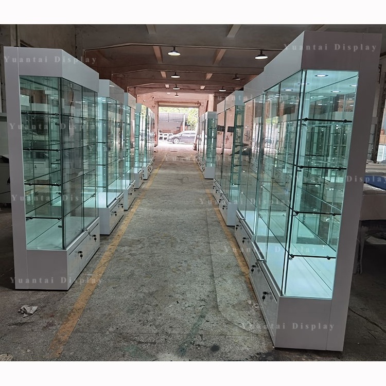 High Quality Jewelry Glass Display Cabinet Wood Display Furniture With LED Lights For Boutique Shop