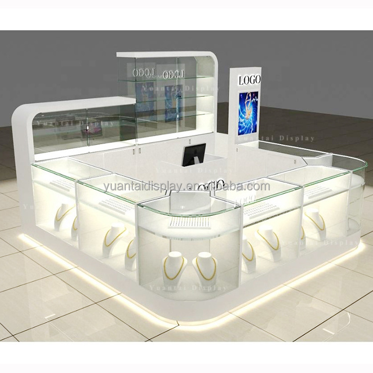 Yuantai Luxury Popular Design Jewellery Kiosk Glass Display Counter Jewelry Shop Cabinet and Showcase Furniture