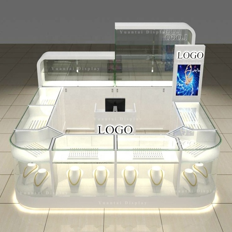 Yuantai Luxury Popular Design Jewellery Kiosk Glass Display Counter Jewelry Shop Cabinet and Showcase Furniture