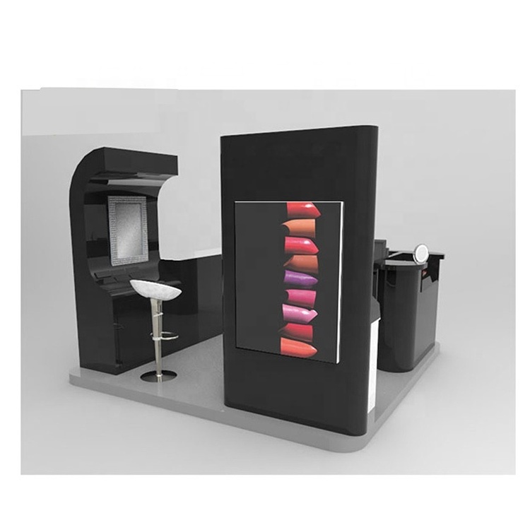 Modern hair salon kiosk display counter furniture decoration with mirror 3d image