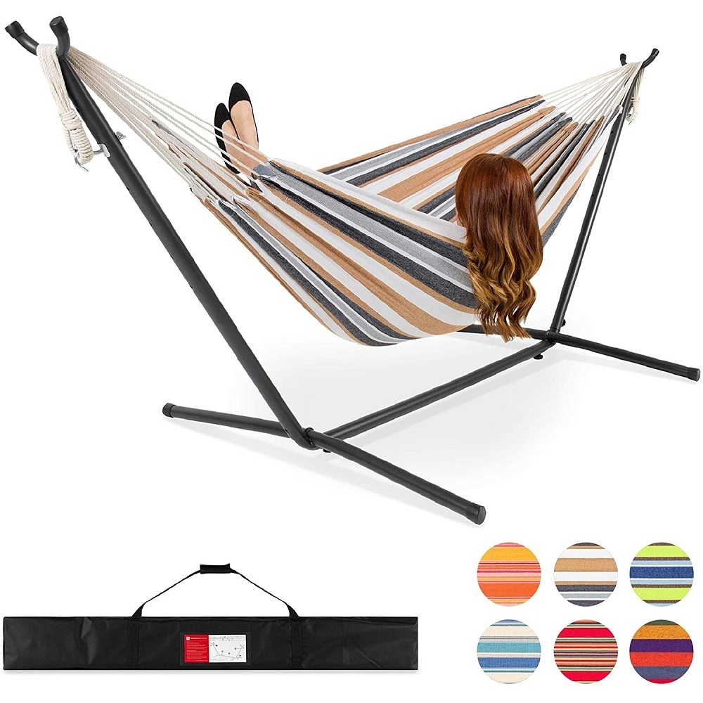 Foldable Double Hammock Stand Adjustable Steel Hammock Stand Portable Cotton Canvas Hammock With Stand