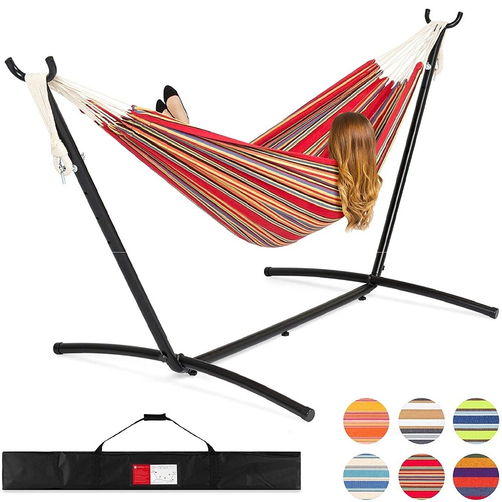 Foldable Double Hammock Stand Adjustable Steel Hammock Stand Portable Cotton Canvas Hammock With Stand