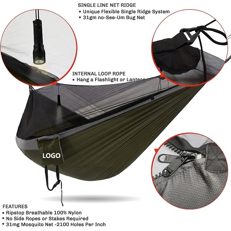 Lightweight Portable parachute Hammock with Mosquito Net,Outdoor Camping mosquito net nylon hammock