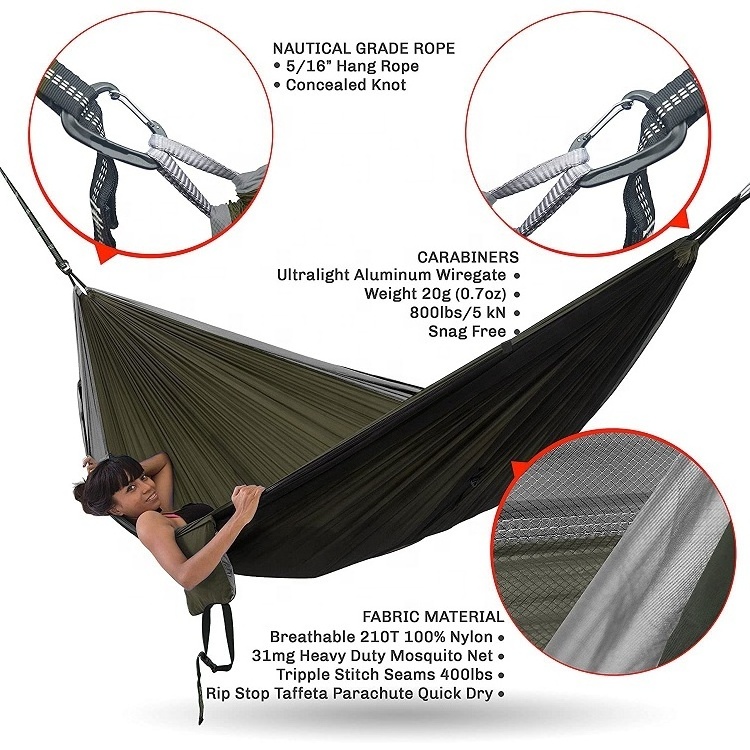 Lightweight Portable parachute Hammock with Mosquito Net,Outdoor Camping mosquito net nylon hammock