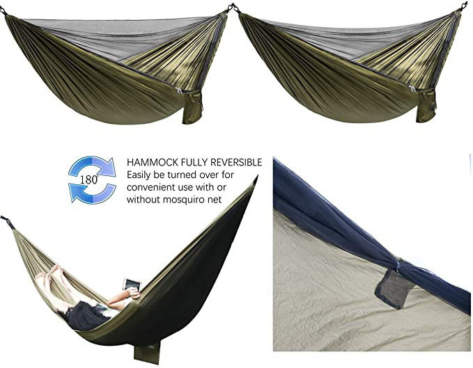 Outdoor Camping Ripstop Nylon 210T Hammock with Tree Straps &Mosquito net for double person