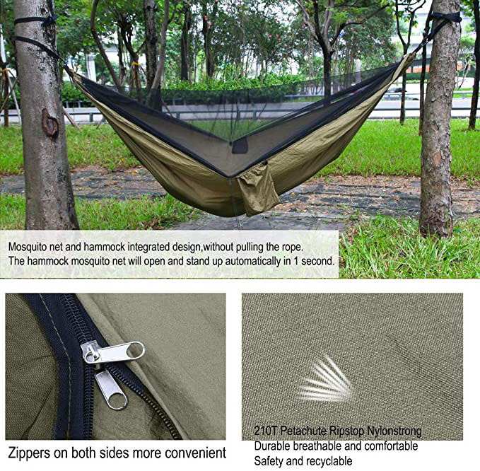 Outdoor Camping Ripstop Nylon 210T Hammock with Tree Straps &Mosquito net for double person