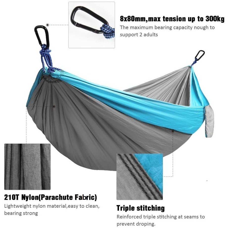 210T Nylon 2 Person Portable Outdoor Camping Parachute Nylon Hammock Tent Single or Double Hammock Bed with Tree Straps