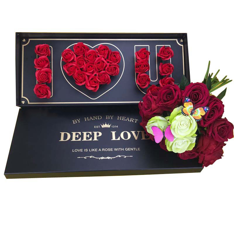 Mother's Day Luxury Rectangular Flower Box Preserved Valentine's Day Box With Word Deep Love I Love You Rose Mom Florist Box