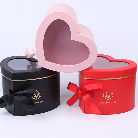 Wholesale Pink Red White Double Layer Custom Heart Shape Paper Gift Luxury Rose Flower Custom Heart Box For Mother's Box