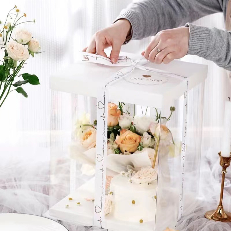 High Quality 3 In 1 Wedding Cake Box Designs Clear Cake Gift Box Ready To Ship 4-12 Inch Plastic Clear Packaging Cake Box