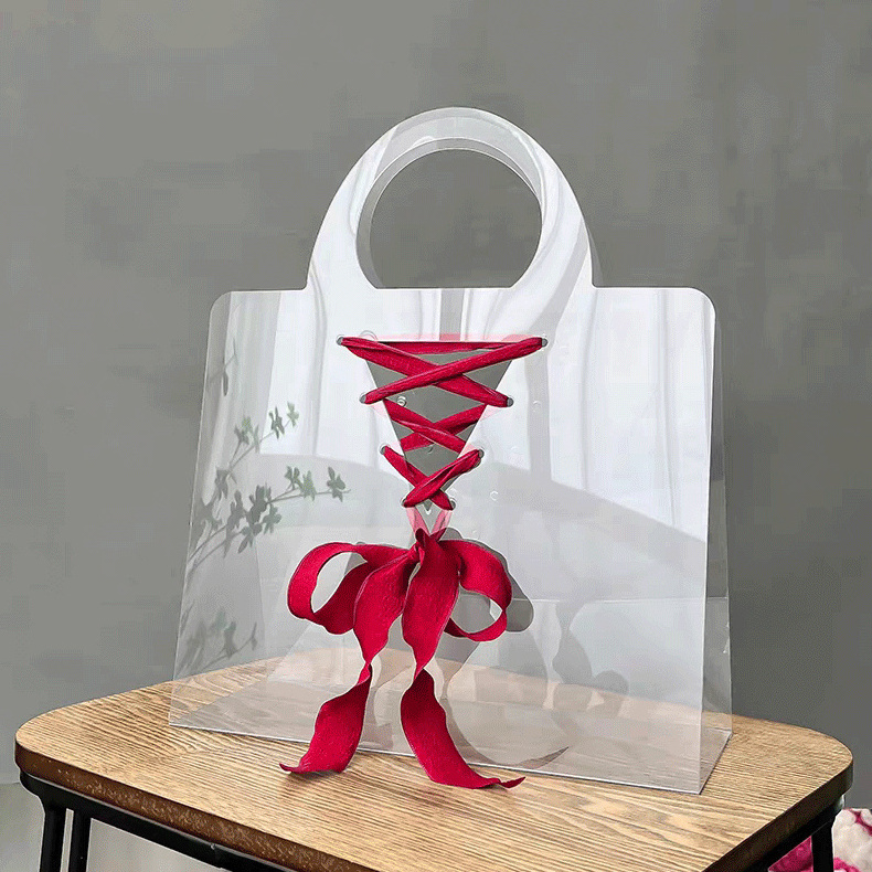 Hot Sale Fashion Clear Plastic Flower Bag Florist Decoration Wedding Flower Bouquet Hand Bag Clear Pvc Flower Bag