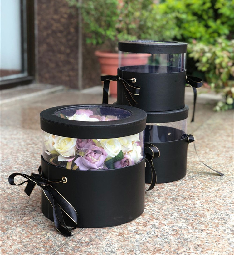 Wholesale Plain Color Pvc Transparent Colorful With Ribbon Flower Gift Round Box Flower Box For Roses