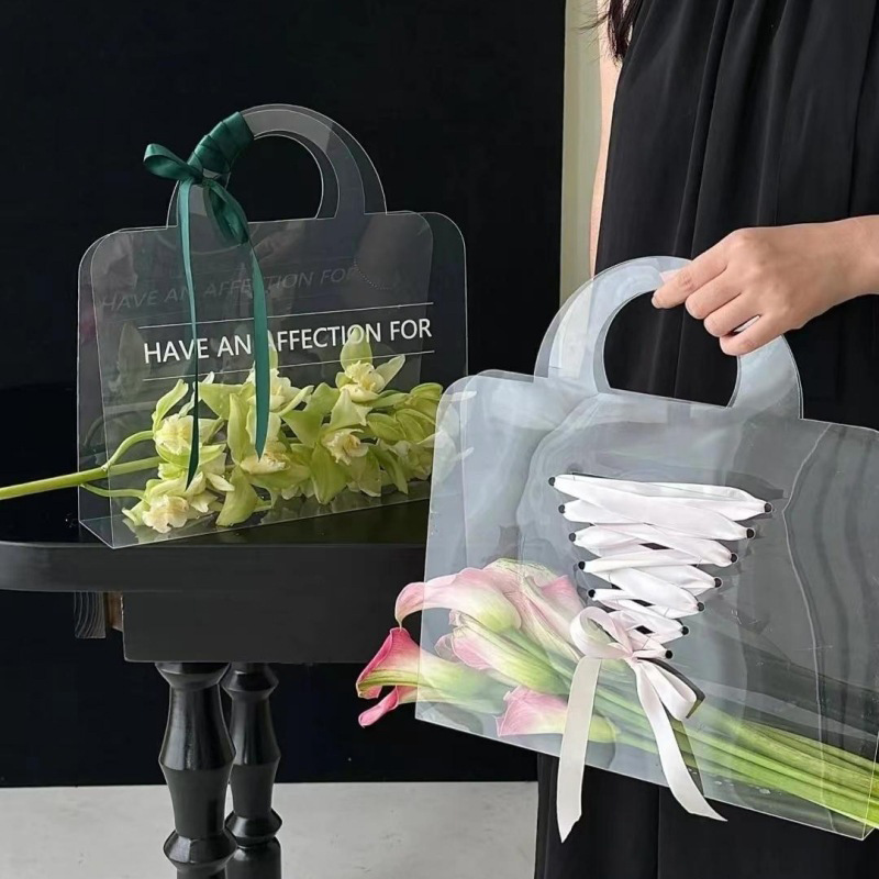 Hot Sale Fashion Clear Plastic Flower Bag Florist Decoration Wedding Flower Bouquet Hand Bag Clear Pvc Flower Bag