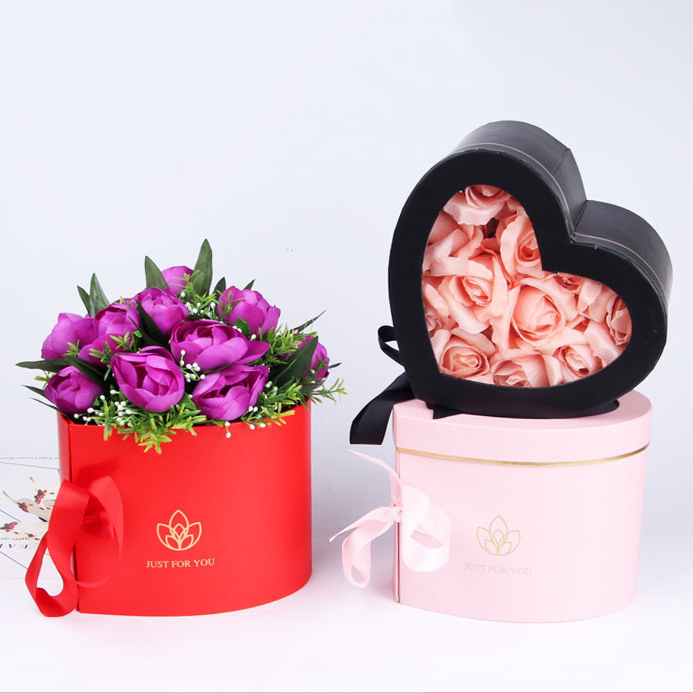 Wholesale Pink Red White Double Layer Custom Heart Shape Paper Gift Luxury Rose Flower Custom Heart Box For Mother's Box