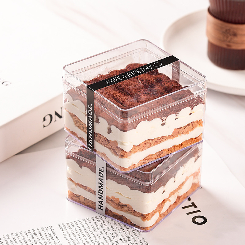 Custom Logo Square Clear Plastic Containers Mousse Cup Tiramisu Dessert Pudding Box Cube Acrylic Cake Dessert Box For Food