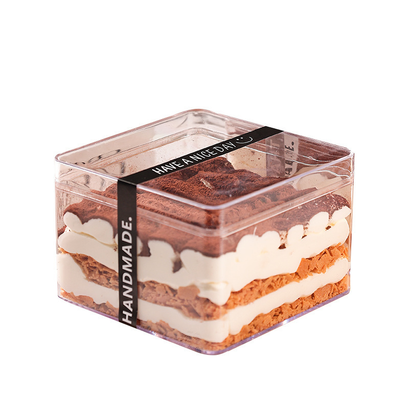 Wholesale Dessert Melaleuca West Pastry Mousse Fruit Layer Acrylic Cake Box Tiramisu Dessert Biscuits Clear Plastic Packaging