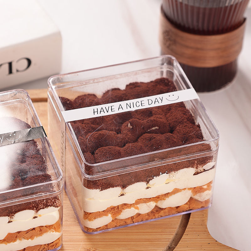 Custom Logo Square Clear Plastic Containers Mousse Cup Tiramisu Dessert Pudding Box Cube Acrylic Cake Dessert Box For Food