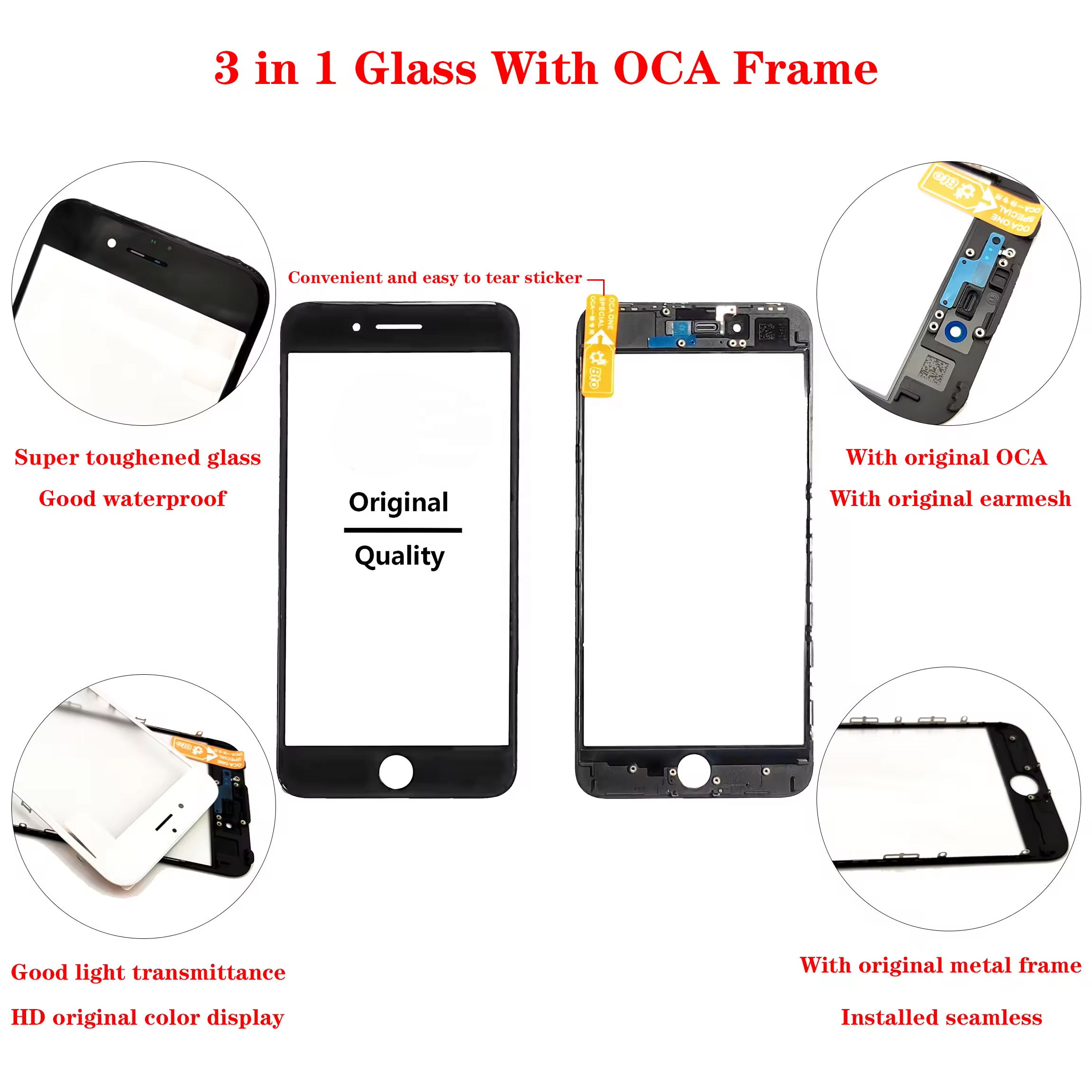 LCD Touch Screen Refurbishing Assembly Repair replacement Parts of 3 in 1 Glass with OCA and Frame For iPhone 7g 7plus 8g 8Plus