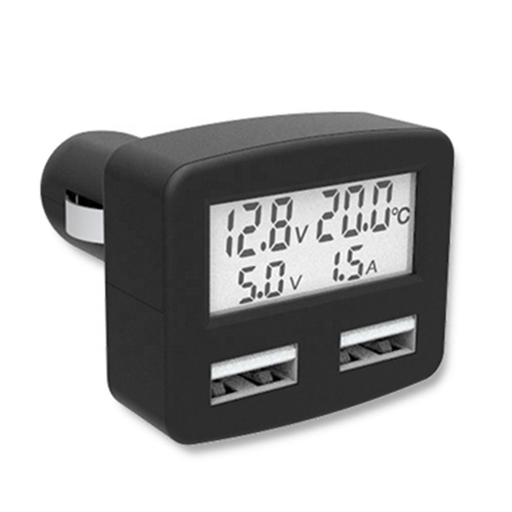 5 in 1 3A Dual USB Car Phone Charger DC 5V Car Phone USB Charger LCD Display Temperature voltage current Meter 12V 24V Vo