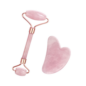 face anti wrinkles slimming pink gua sha natural face rose quartz jade roller guasha set