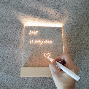 Wholesale round oval rectangular led wooden base graffitable message board clear Acrylic LED night light for bedroom