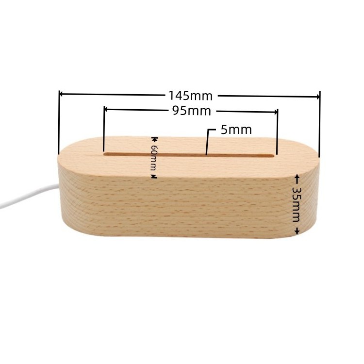 Wholesale 145mm oval wooden base RGB three color LED lighting touch battery box for blank laser carved acrylic night lights