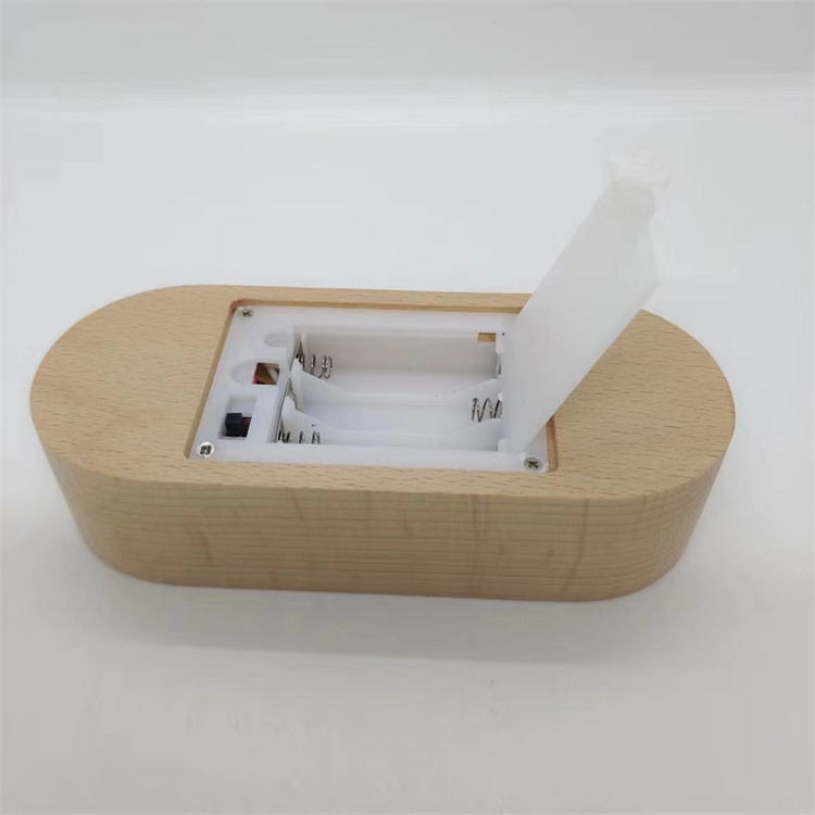 Wholesale 145mm oval wooden base RGB three color LED lighting touch battery box for blank laser carved acrylic night lights