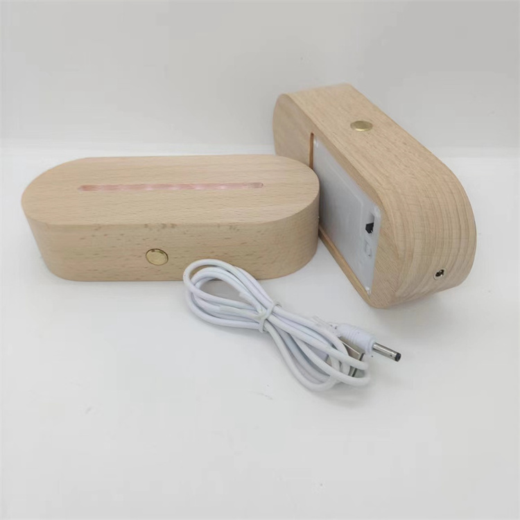 Wholesale 145mm oval wooden base RGB three color LED lighting touch battery box for blank laser carved acrylic night lights