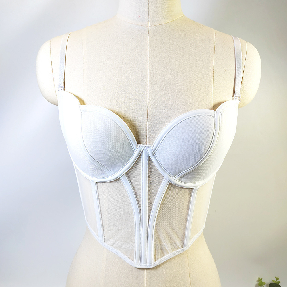 Latest Summer Nude Mesh Transparent Lingerie Corset Bustier Crop Tops Busk Ladies Women's Boned Bra Sexy Bodice Boning Designs