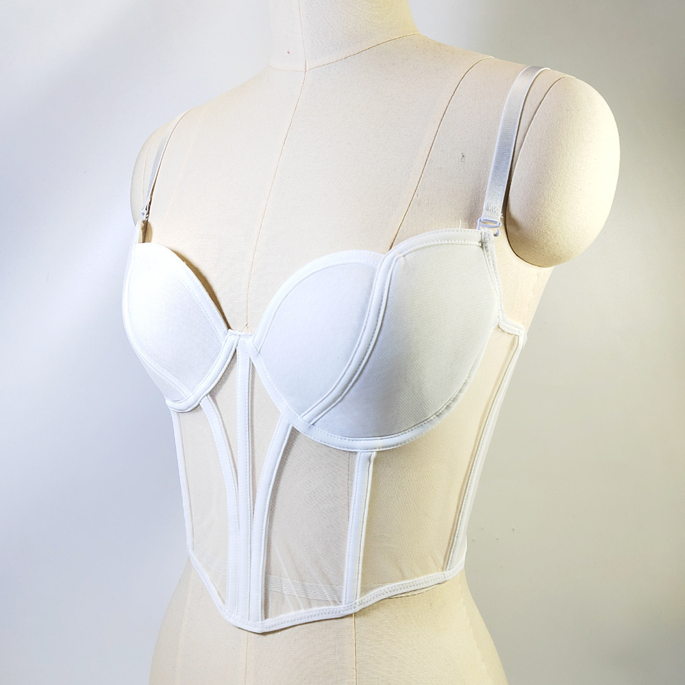 Latest Summer Nude Mesh Transparent Lingerie Corset Bustier Crop Tops Busk Ladies Women's Boned Bra Sexy Bodice Boning Designs