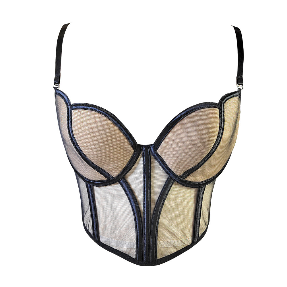 Latest Summer Nude Mesh Transparent Lingerie Corset Bustier Crop Tops Busk Ladies Women's Boned Bra Sexy Bodice Boning Designs