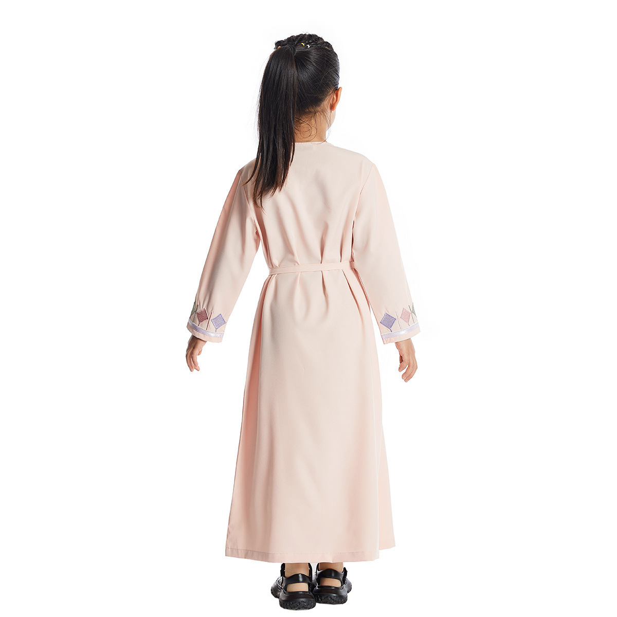 Wholesale Embroidery v Neck Zip Long Sleeve Maxi Teenager Ethnic Coat Thobe Robe Children Kids Abayas Girls Abaya Muslim Dress