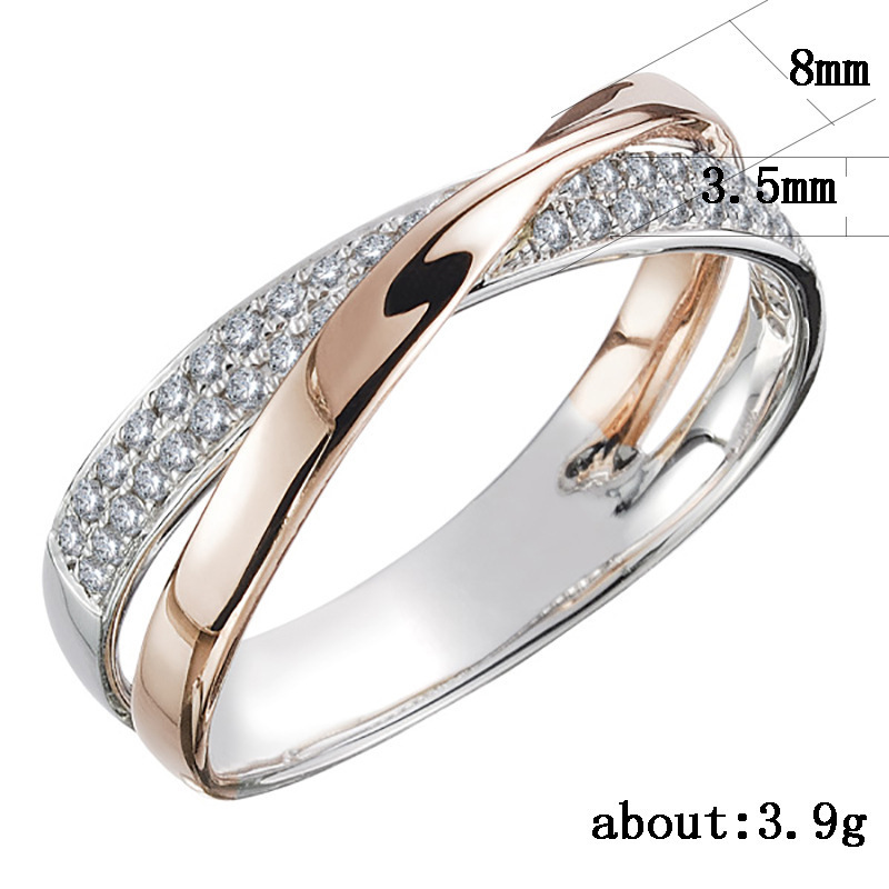 Hot Sale Three Color X Shape Zircon Ring Trendy Jewelry Dazzling CZ Stone Rings Crystal Cross Ring For Women