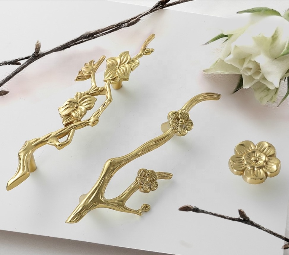 Hot sale creative bow cloud flower animal butterfly gold furniture handle cabinet brass knobs drawer pull