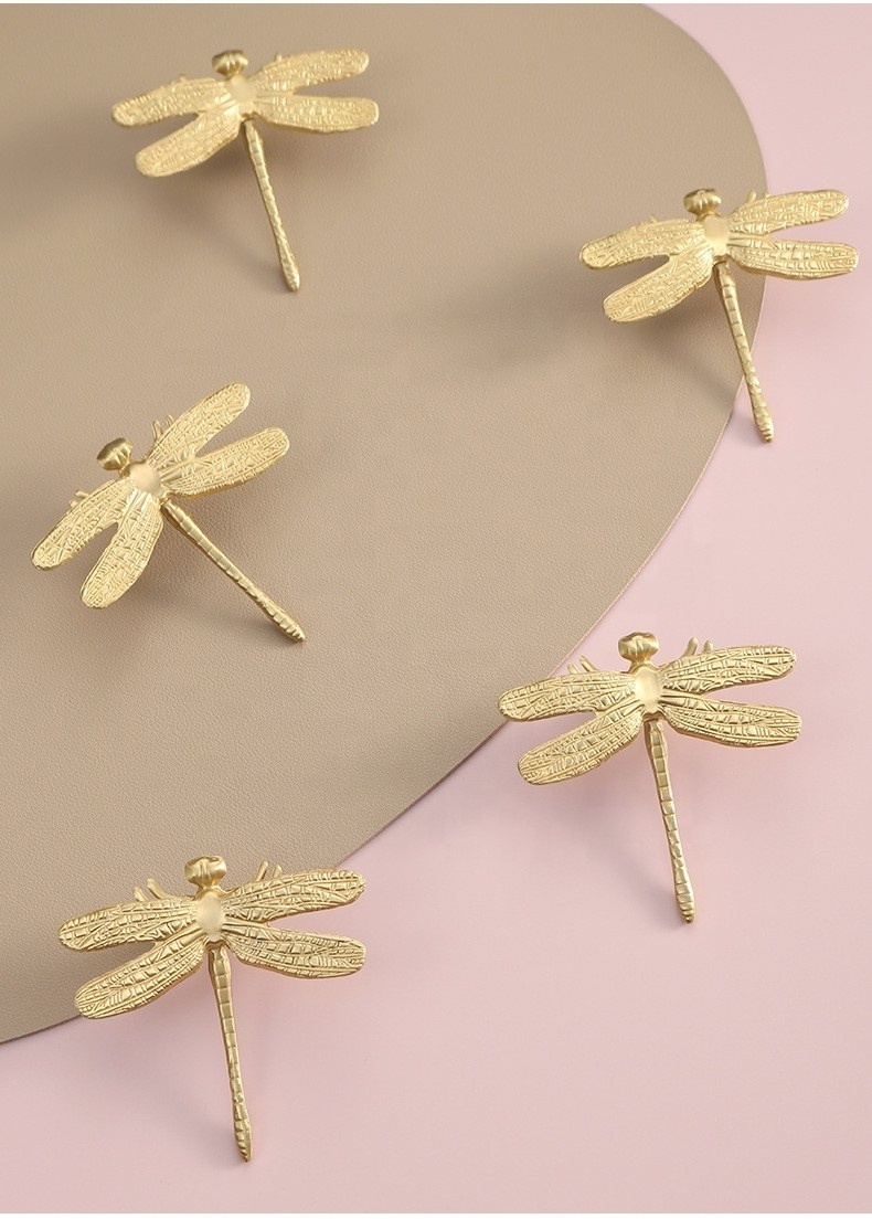 Hot sale brushed polished gold chrome silver dragonfly cabinet brass handle copper knob drawer pull