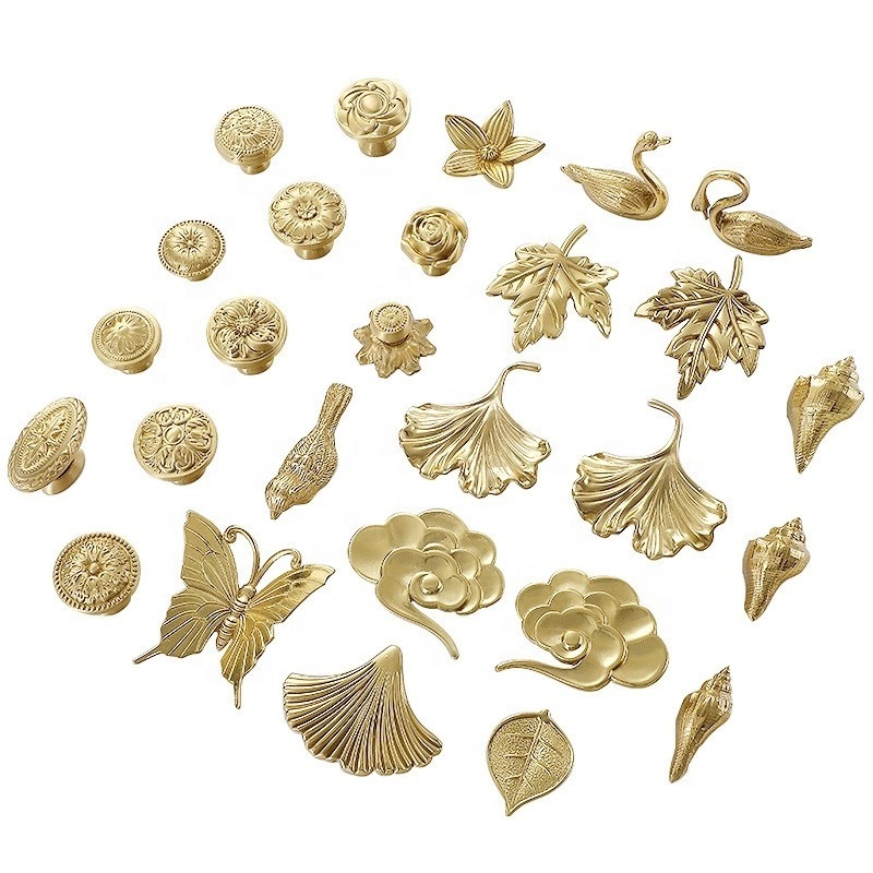 Hot sale creative flower animal butterfly ginkgo leaf furniture drawer pull brass cabinet knob