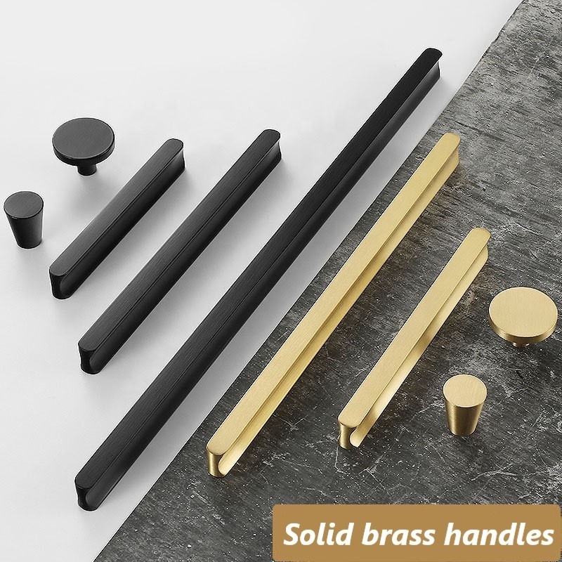 Hot sale gold black long solid brushed brass cabinet handles copper pull