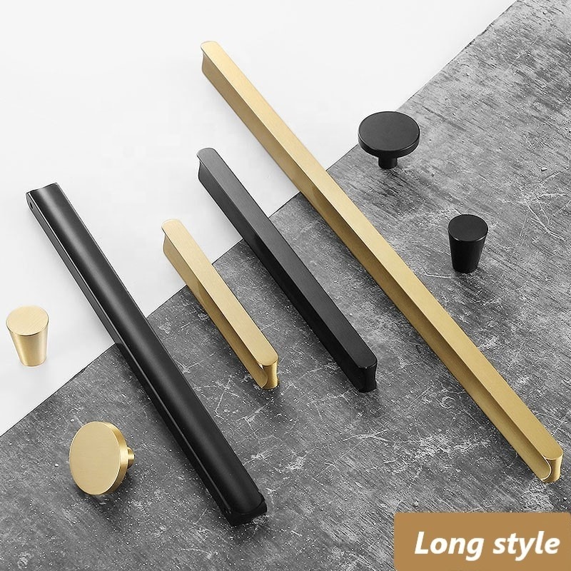 Hot sale gold black long solid brushed brass cabinet handles copper pull